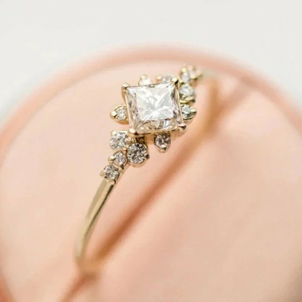 18k Gold Dainty Princess Cut Diamond Ring